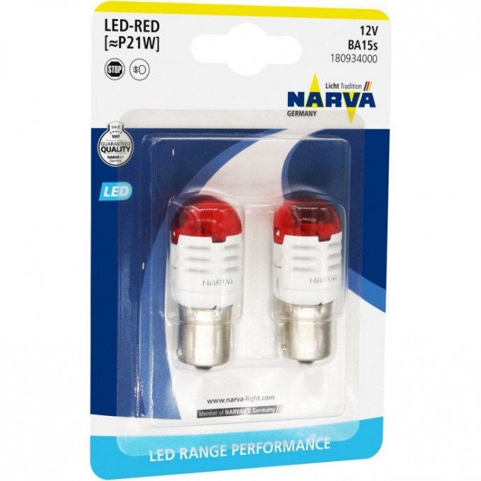 Лампа NARVA LED P21 12V 1.75W BA15s B2 red 2шт. 81073014