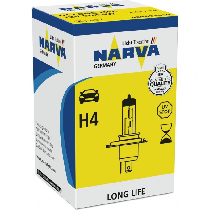 Лампа NARVA LONG LIFE H4 60/55W 12V P43T 117421798