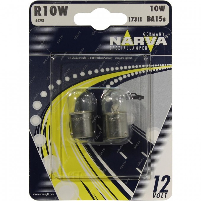 Лампа NARVA R10W 12V 10W BA15s 2 шт. 72486070