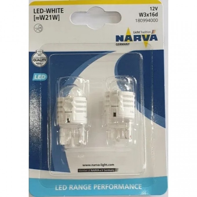 Лампа NARVA RANGE PERFORMANCE LED 12V W21W 1.75W 2 шт. 48582012