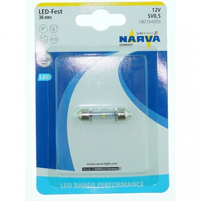 Лампа NARVA RANGE PERFORMANCE LED FEST T10.5x38 12V 0.6W SV8.5 6000K 83813001