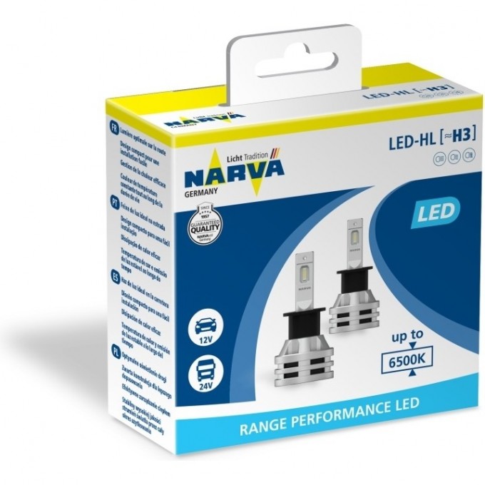 Лампа NARVA RANGE PERFORMANCE LED H3 16W 12/24V PK22s 6500K 2 шт. 47386610