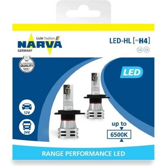 Лампа NARVA RANGE PERFORMANCE LED H4 12/24V 24W P43t-38 2 шт. 67762980