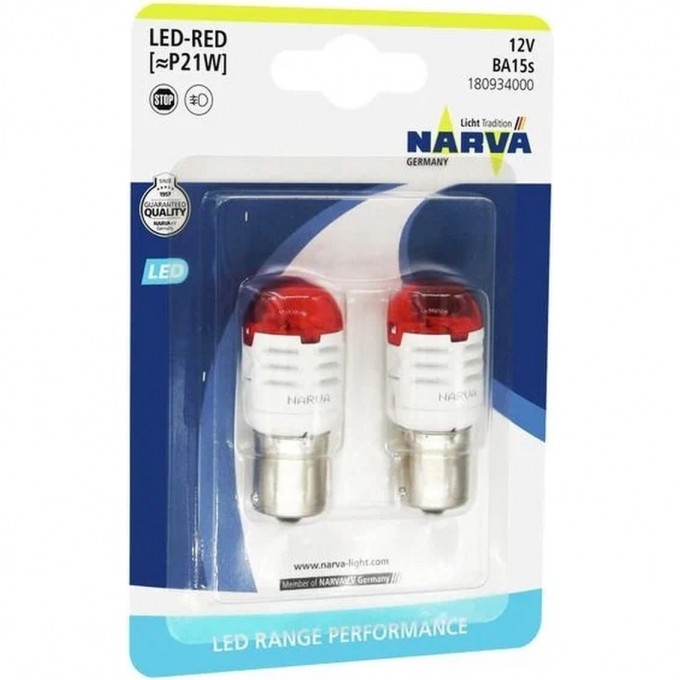 Лампа NARVA RANGE PERFORMANCE LED N P21W RED 2шт. 48581939