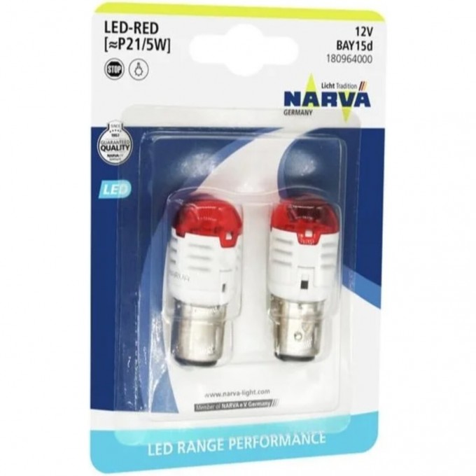 Лампа NARVA RANGE PERFORMANCE LED P21 5 red 2 шт. 117113354