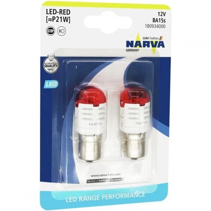 Лампа NARVA RANGE PERFORMANCE LED P21W BA12s 6000K красный 2шт. 110806956