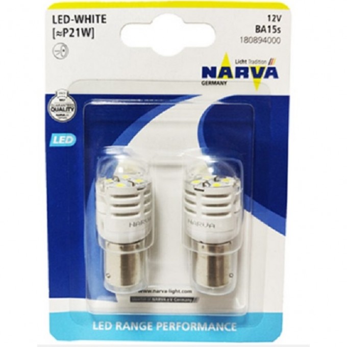 Лампа NARVA RANGE PERFORMANCE LED W21 12V 1.75W W3 16 B2 white 2шт. 68083622
