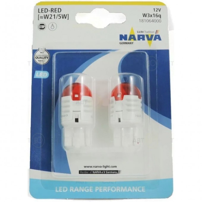 Лампа NARVA RANGE PERFORMANCE LED W21/5 12V 2.7W B2 BAU15s red 82884122
