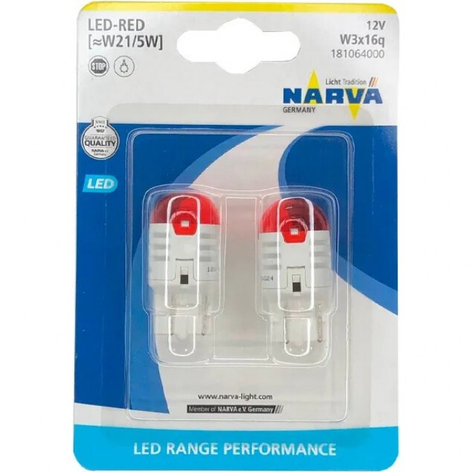 Лампа NARVA RANGE PERFORMANCE LED W21/5 red 2 шт. 117109553
