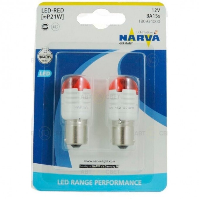 Лампа NARVA RANGE PERFORMANCE LED W21/5W 12V 0.8W/1.75W red 2 шт. 47386616