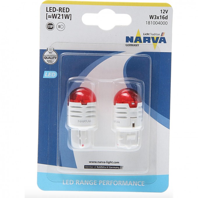 Лампа NARVA RANGE PERFORMANCE LED W21 red 2 шт. 117113620