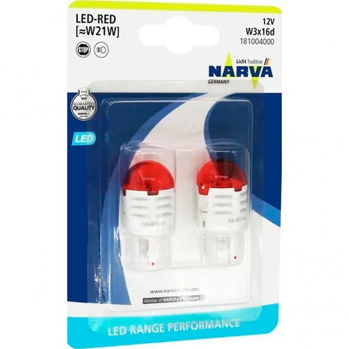 Лампа NARVA RANGE PERFORMANCE LED W21W W3x16d 12V 1.75W 36253592