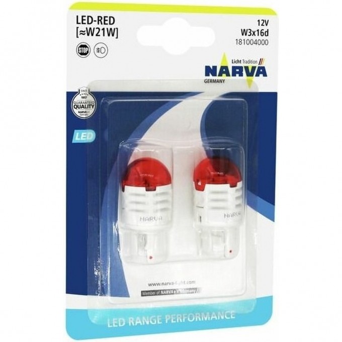 Лампа NARVA RANGE PERFORMANCE LED W3x16d W21W 12V 1.75W red 2 шт. 47380943