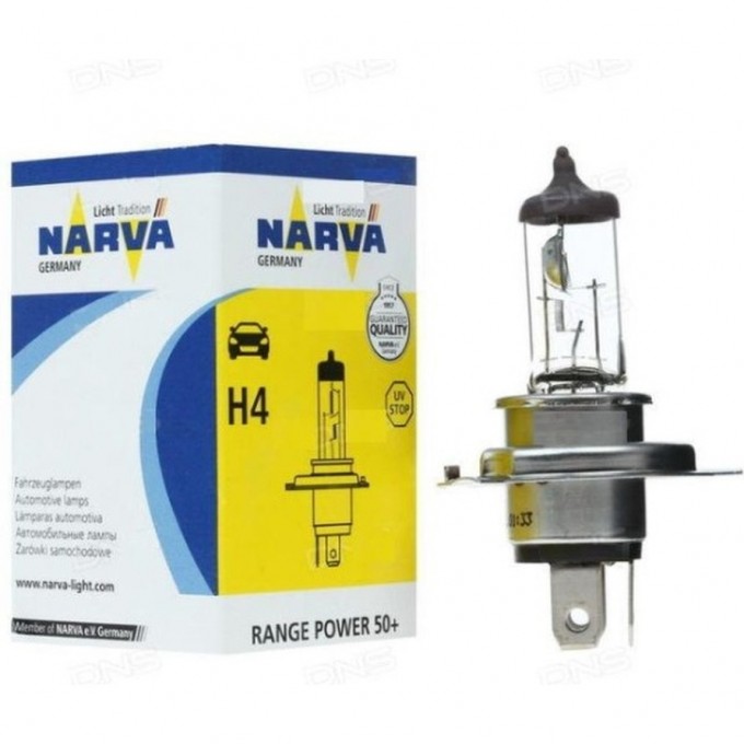 Лампа NARVA RANGE POWER 50+ H4 12V 60/55W P43t 88894574