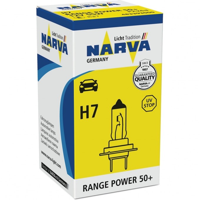 Лампа NARVA RANGE POWER 50+ H7 55W PX26d 12V 47380986