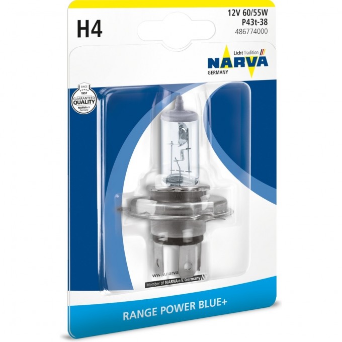 Лампа NARVA RANGE POWER BLUE+ H4 12V 60/55W P43t 48581898