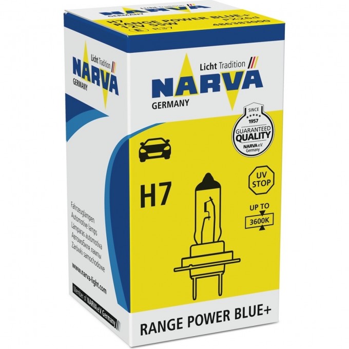 Лампа NARVA RANGE POWER BLUE+ H7 12V 55W PX26d белый светло-голубой оттеннок 47386701