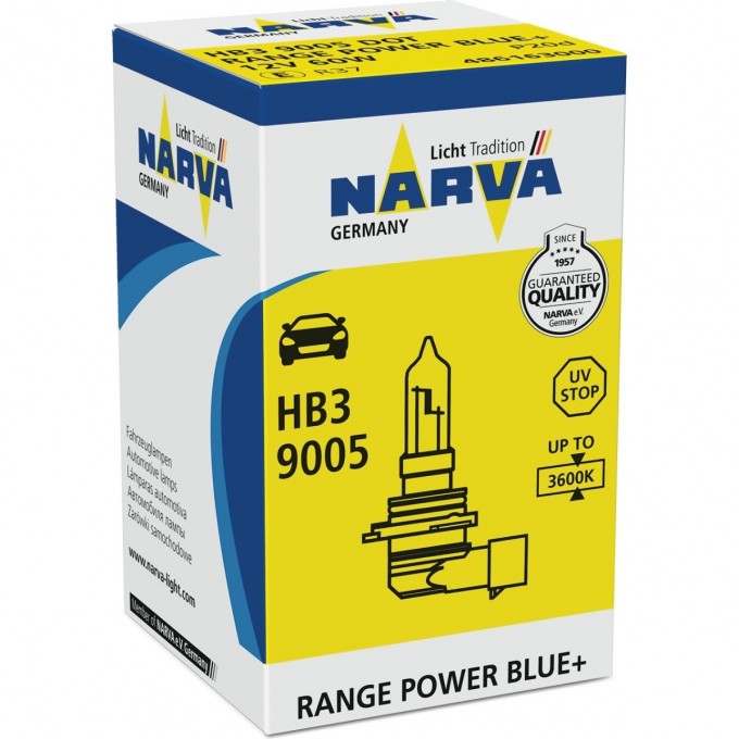 Лампа NARVA RANGE POWER BLUE+ HB3 9005 12V 65W P20d NVA C1 82505316
