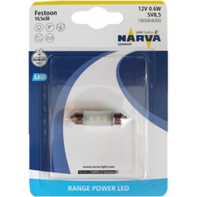 Лампа NARVA RANGE POWER LED 12V 0.6W B1 SV8.5 38mm white 82884857