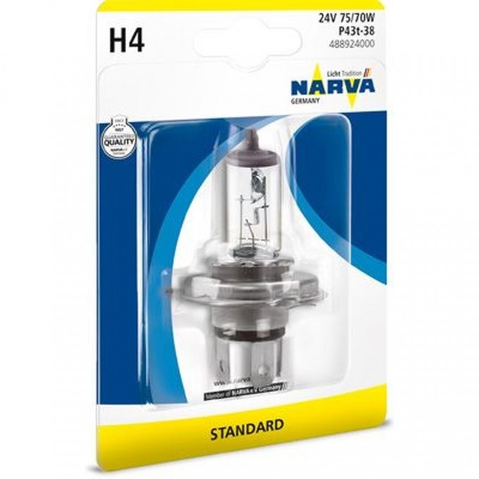 Лампа NARVA STANDARD 24V H4 75/70W P43t-38 78963700