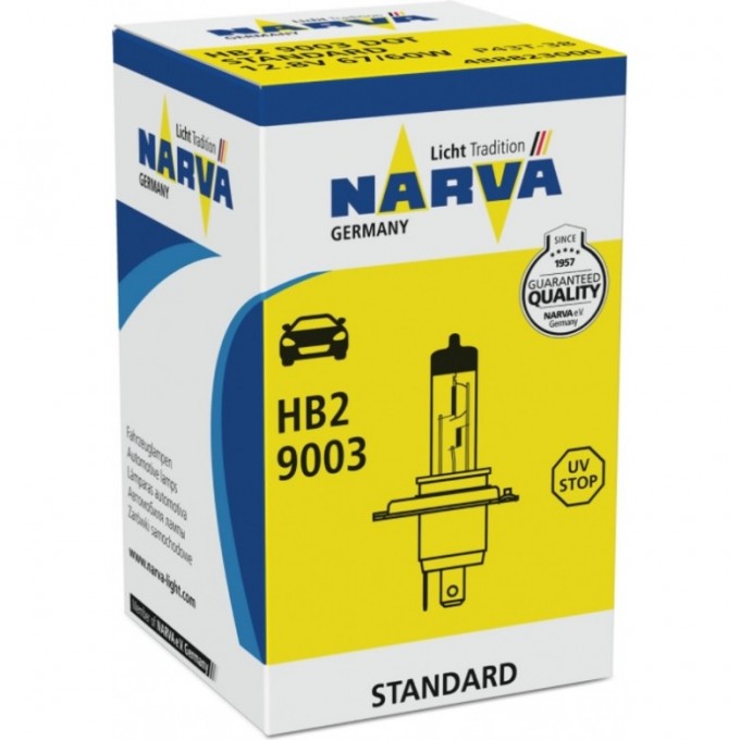 Лампа NARVA STANDARD HB2 12V 60/55W 9003 P43t-38 47380964